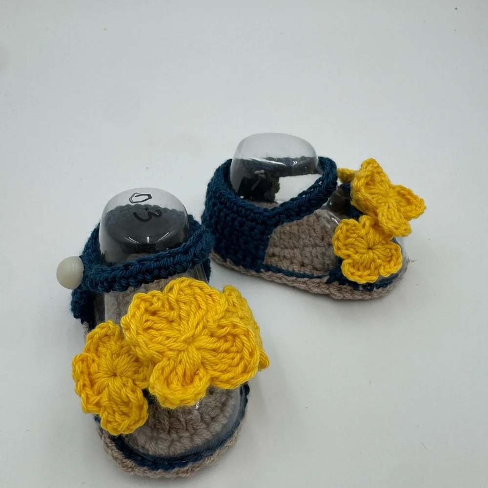 Handmade Crochet Baby Sandals - Yellow and Blue